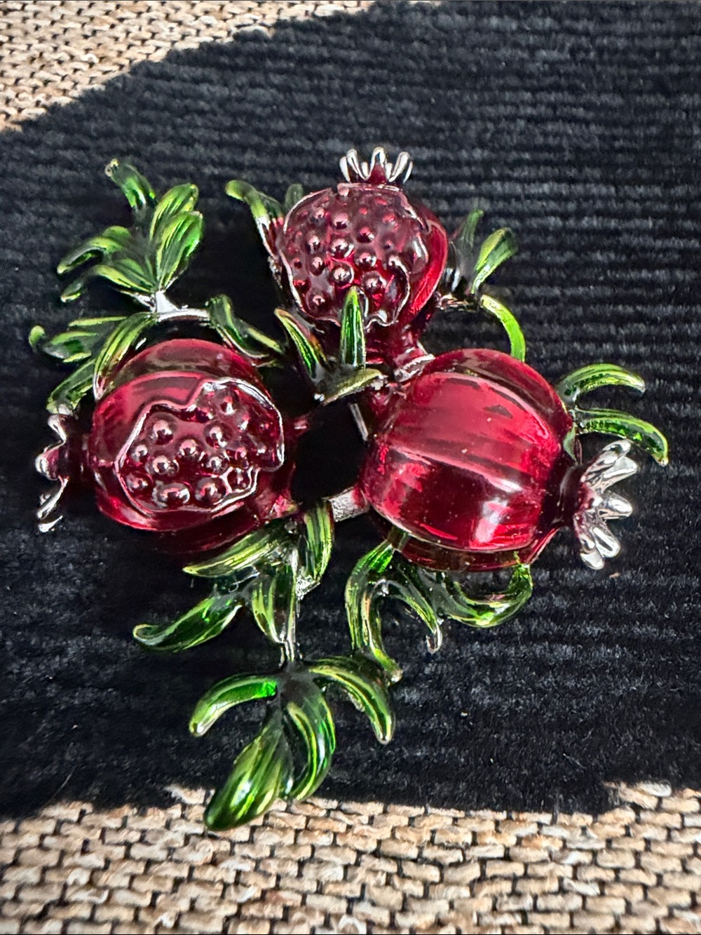 Red and Green Pomegranate Glass Brooch - Women Jewelry Vintage Inspired